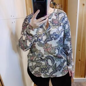 Banana Republic Factory Floral Paisley Tie Neck Blouse Boho Career Top M